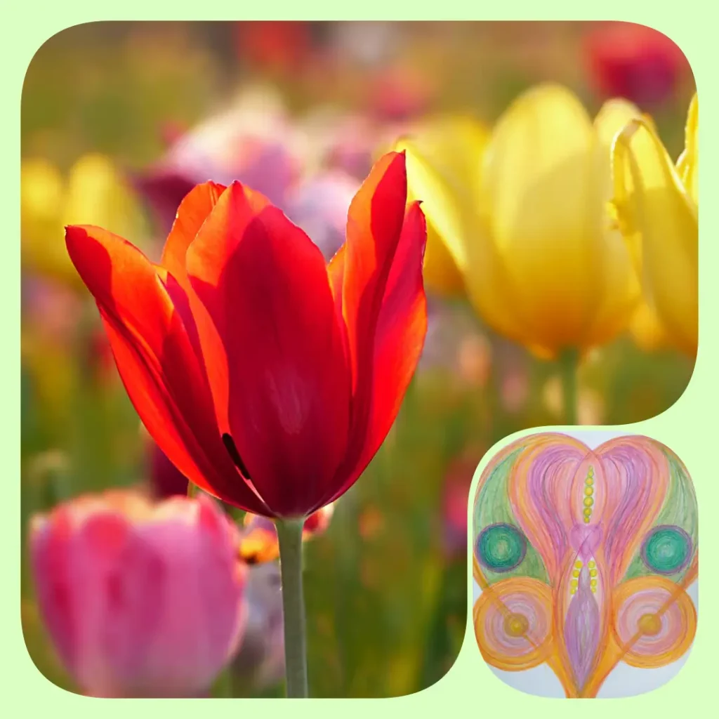Transitiekaart Hartskracht en tulpen als illustratie van de Sehoona lichtcirkel Hartskracht