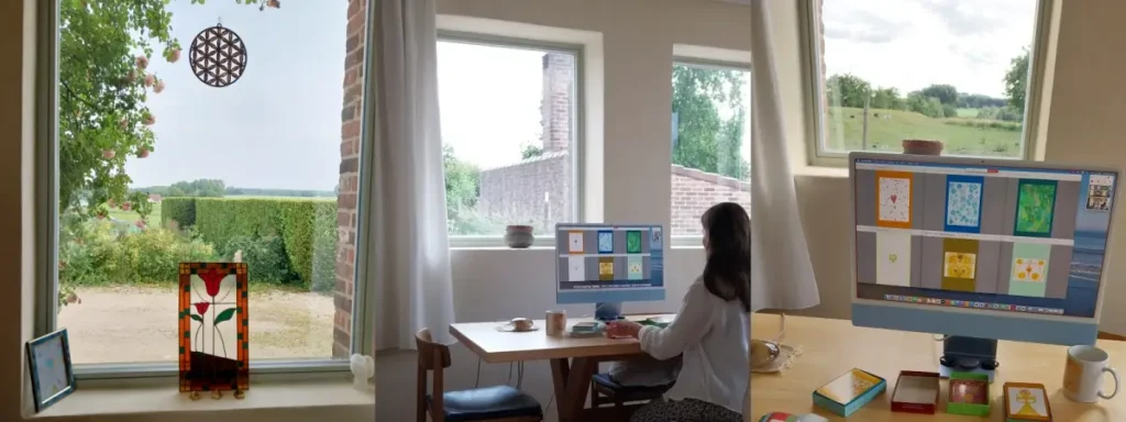 Charlotte Bosteels geeft een online sessie vanuit haar werkruimte – Sehoona online sessie